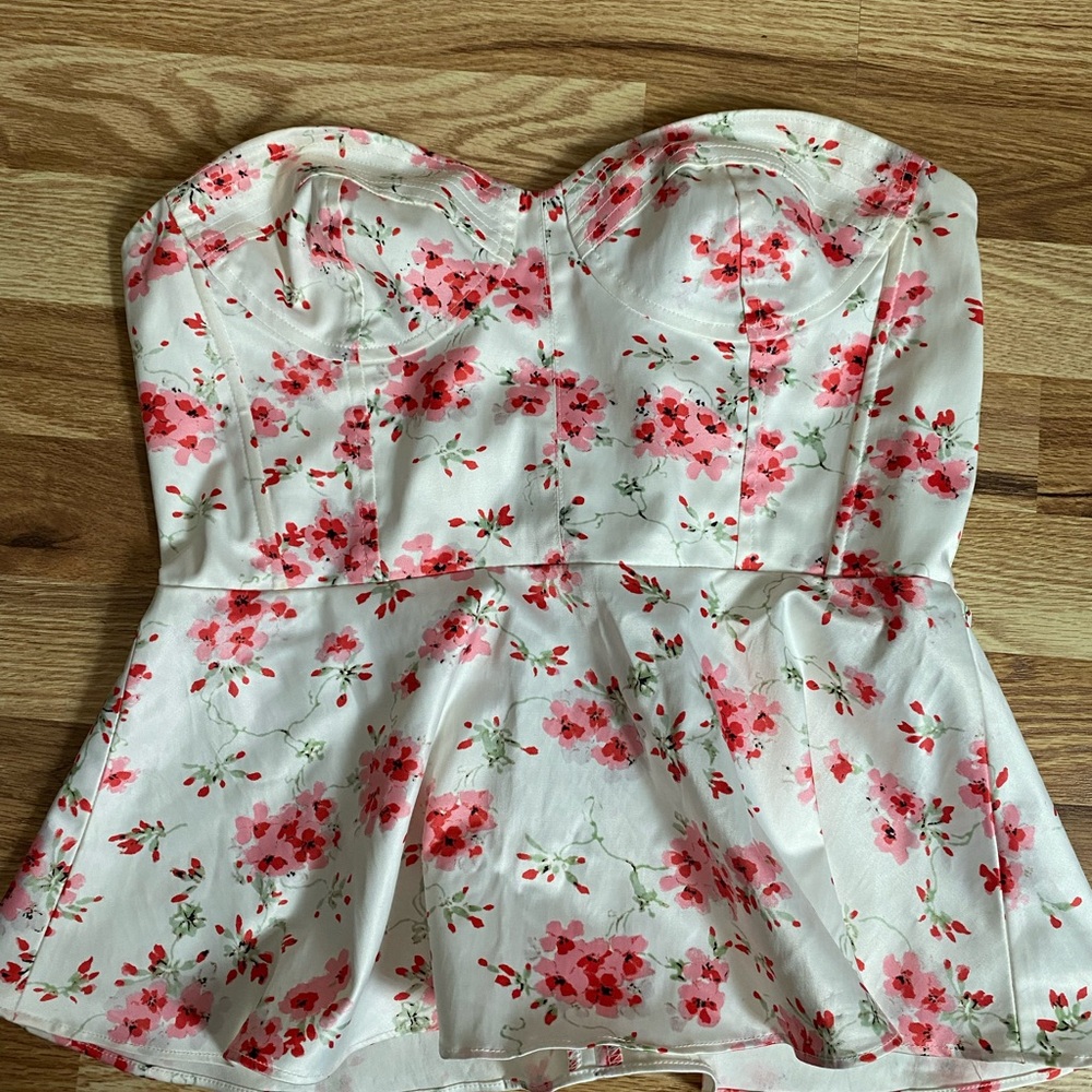 Floral Strapless Peplum Top